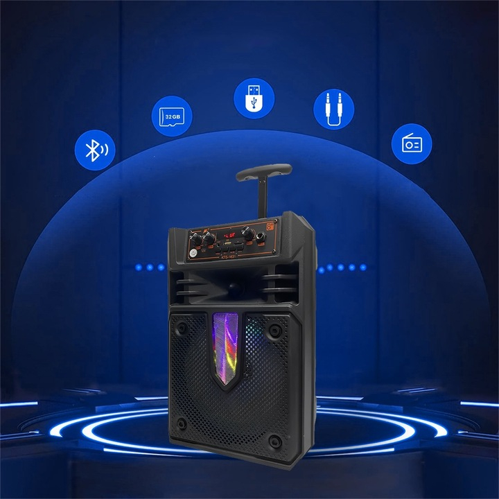 Boxa portabila tip troler KTS1631, BT, USB, 30W P.M.P.O