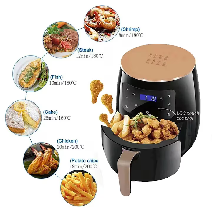Friteuza fara Ulei cu aer cald, 2400 W, Functie de Coacere, 6l, LCD