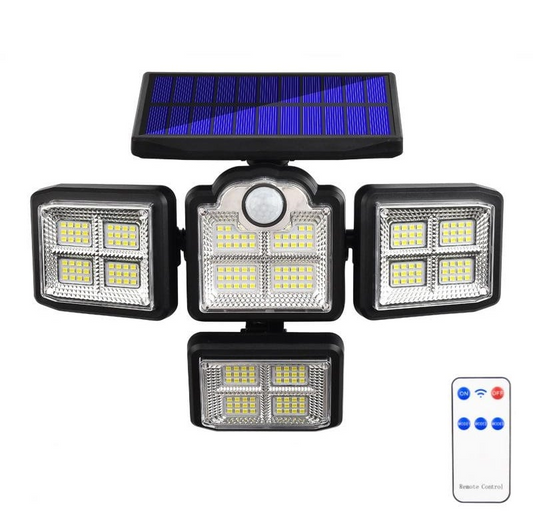 Lampa Solara de Exterior, 333 x cip-uri LED, Cu Senzor De Miscare, cu Brate Reglabile, Panou solar detasabil cu fir 5m, Telecomanda, Rezistenta la Apa IP65
